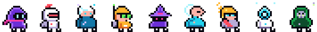 Cei nouă vrăjitori din Astral Wizards, în pixel art